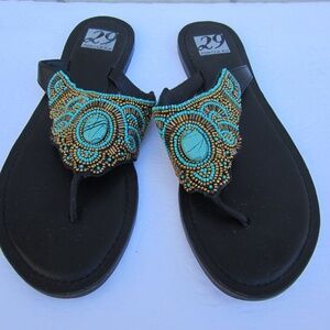 29 Porter Rd Flip Flop‎ Womens size 10 Stones Beaded Jeweled BOHO Beach Vacation